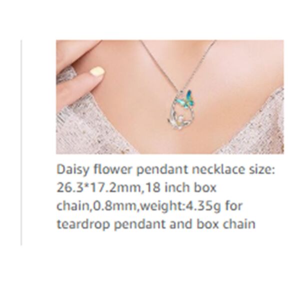 925 Sterling Silver Teardrop Blue Enamel Butterfly & Daisy Flower Necklace - Picture 7 of 10
